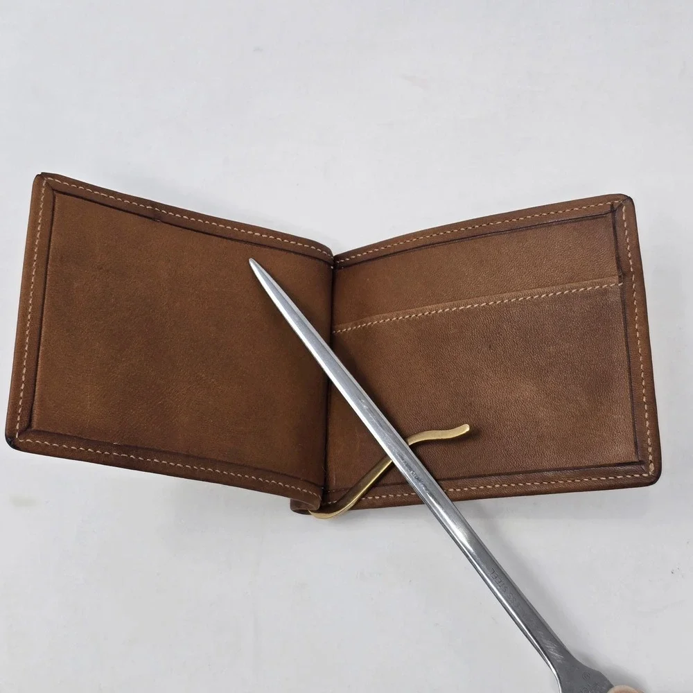 Ghurka Marley Hodgson No 101 Leather Twill Money Clip Wallet Brown Khaki USA